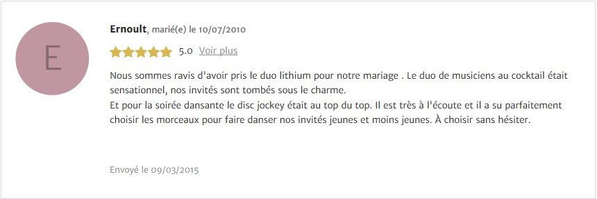 avis des mariés sur animation lithium